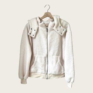 NWT Anthropologie Porridge Clothing Gillian Teddy Sherpa Hooded Jacket, size M